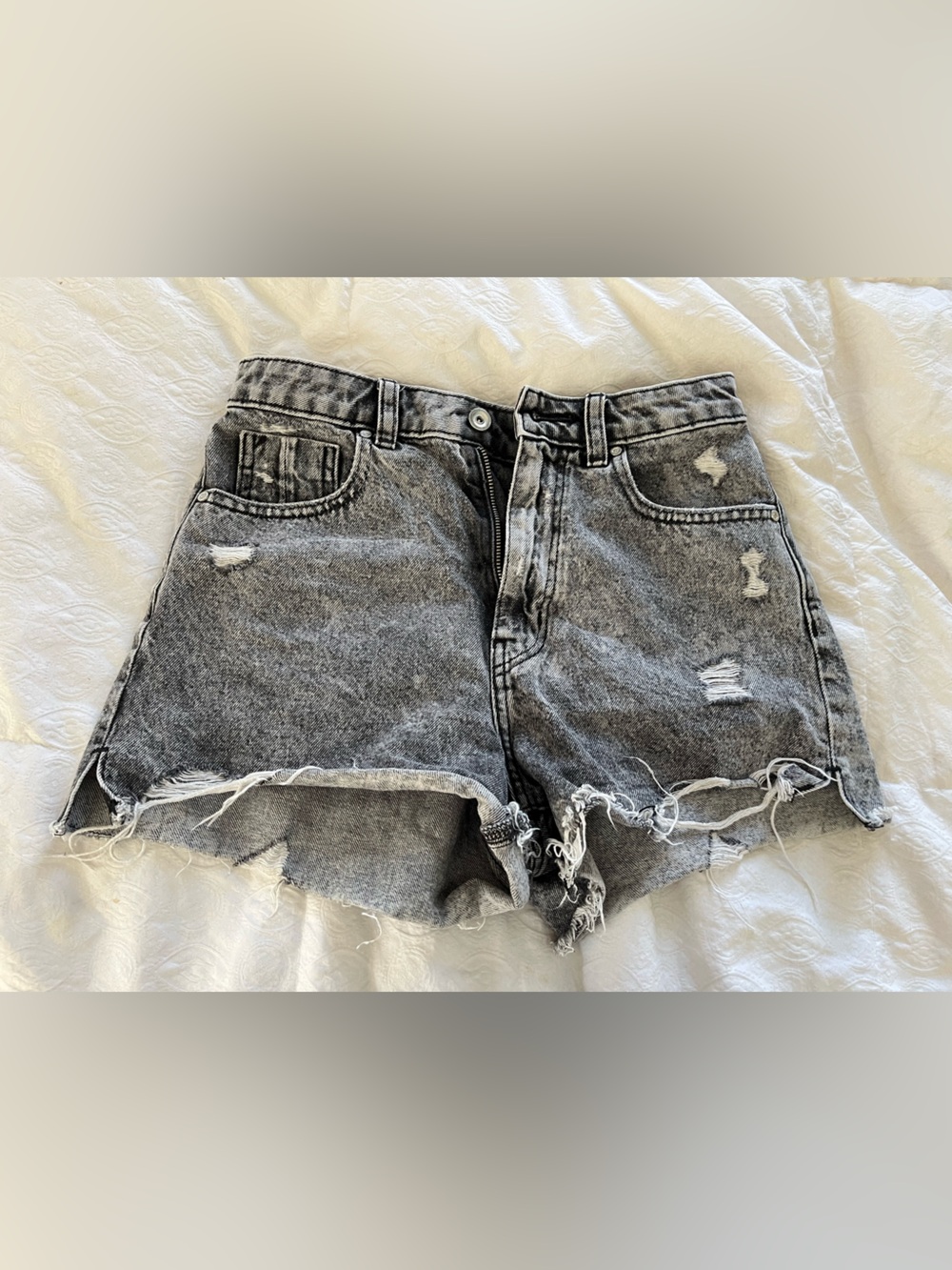 Zara Black Washed Distressed Denim Shorts